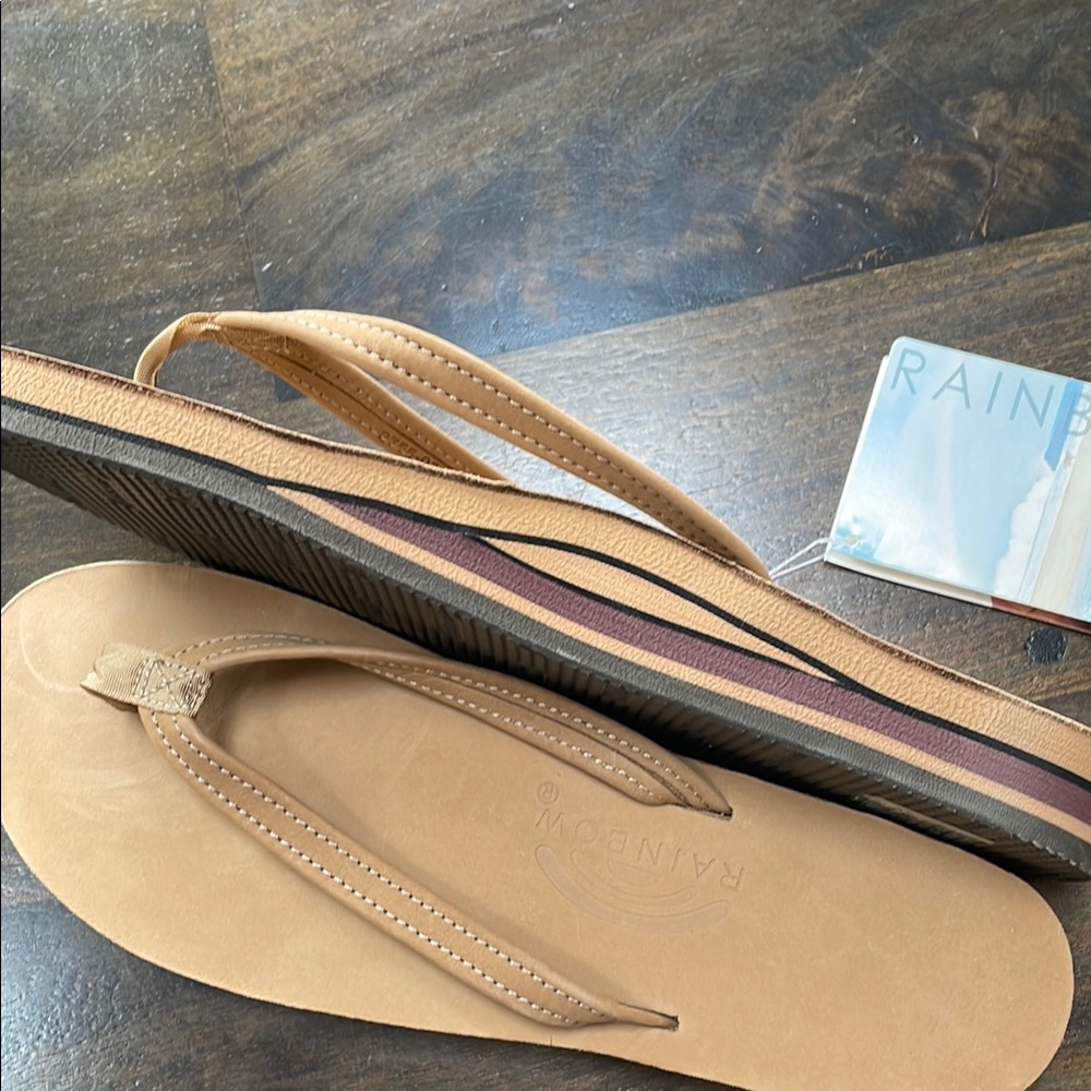Rainbow Leather Sandals in Tan